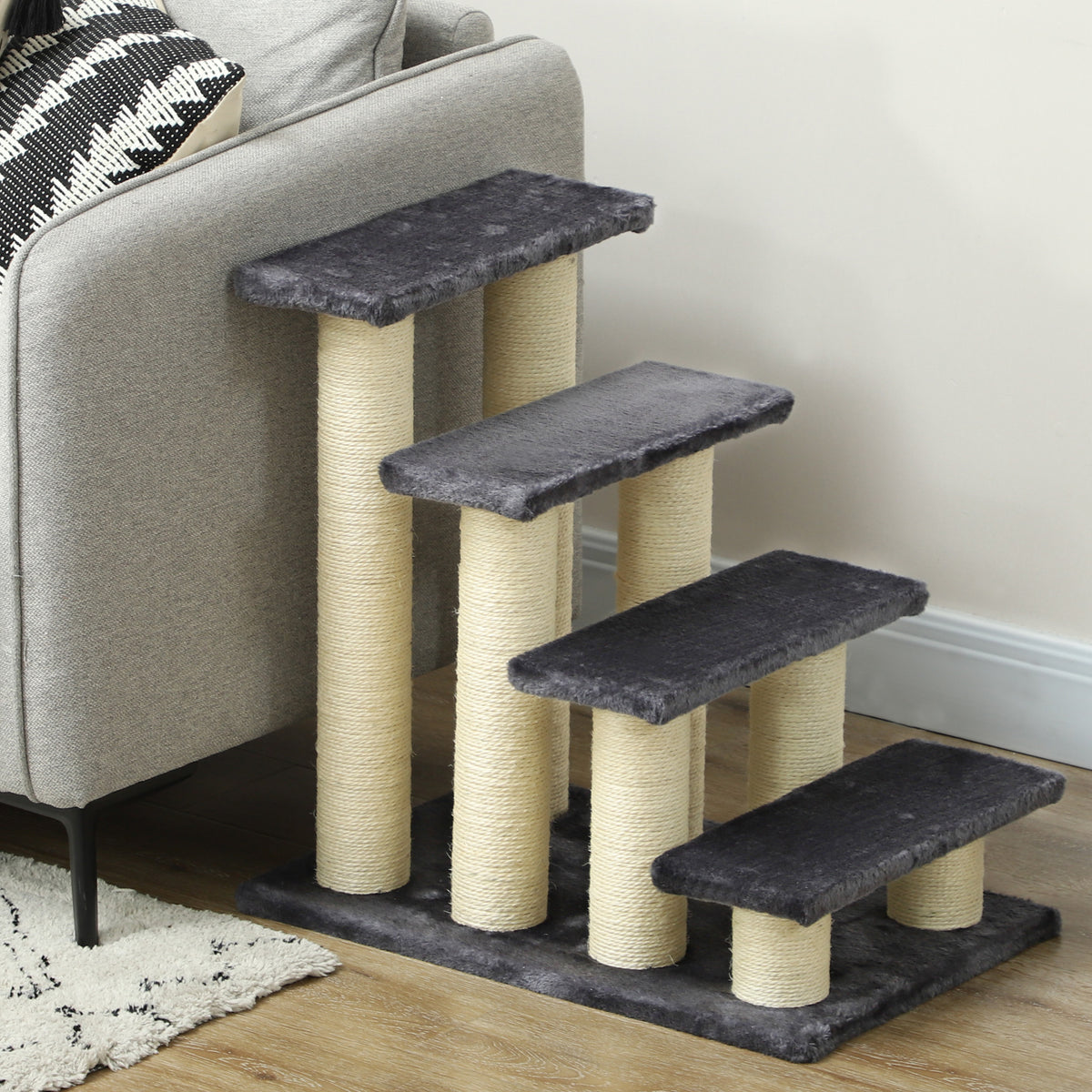  Dog Steps for Bed 4 Step Pet Stairs for Dog Cat ladder Scratch Post Grey