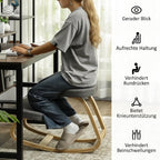 Kniestuhl, Ergonomischer Kniehocker mit Leinenoptik, Basis aus Birkenholz zur Verbesserung der Nackenschmerzen