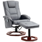 Massagesessel mit Hocker, Liegefunktion, Fernbedienung, drehbar, Lederoptik, bis 150 kg, Dunkelgrau