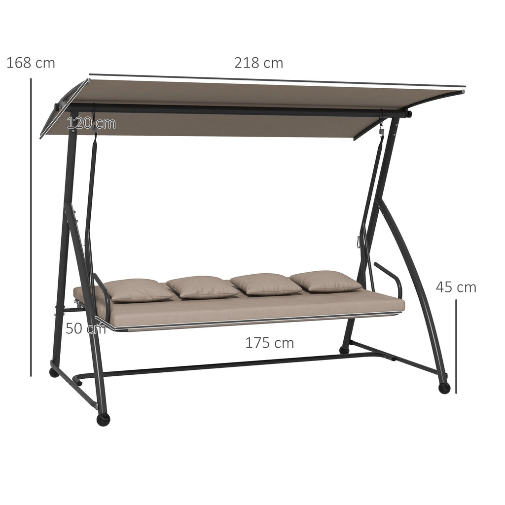 2 in 1 Hollywoodschaukel mit Liegefunktion, 3-Sitzer Gartenschaukel aus Stahl Schaukelbank 170x110x153cm, Hellbraun