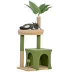 Kratzbaum 98 cm hoch Katzenbaum mit Höhle, Katzenbett Blätter-Design, Jutestämme, 2 Spielbälle für Katzen unter 5 kg