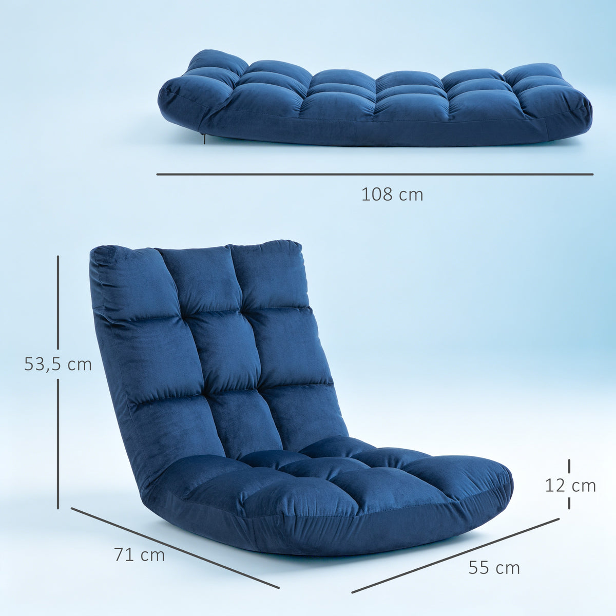 Sessel G?stematratze Bodensessel, verstellbare R¨¹ckenlehne, Velouroptik, 55 cm x 71 cm x 53,5 cm, Blau