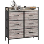 Rustic Chest of Six Fabric Drawers - Grey Wood Effect