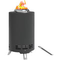 Feuerschale Ø16x25cm aus Edelstahl Feuerstelle mit Schürhaken Rauchfreie Feuerschalen Grau