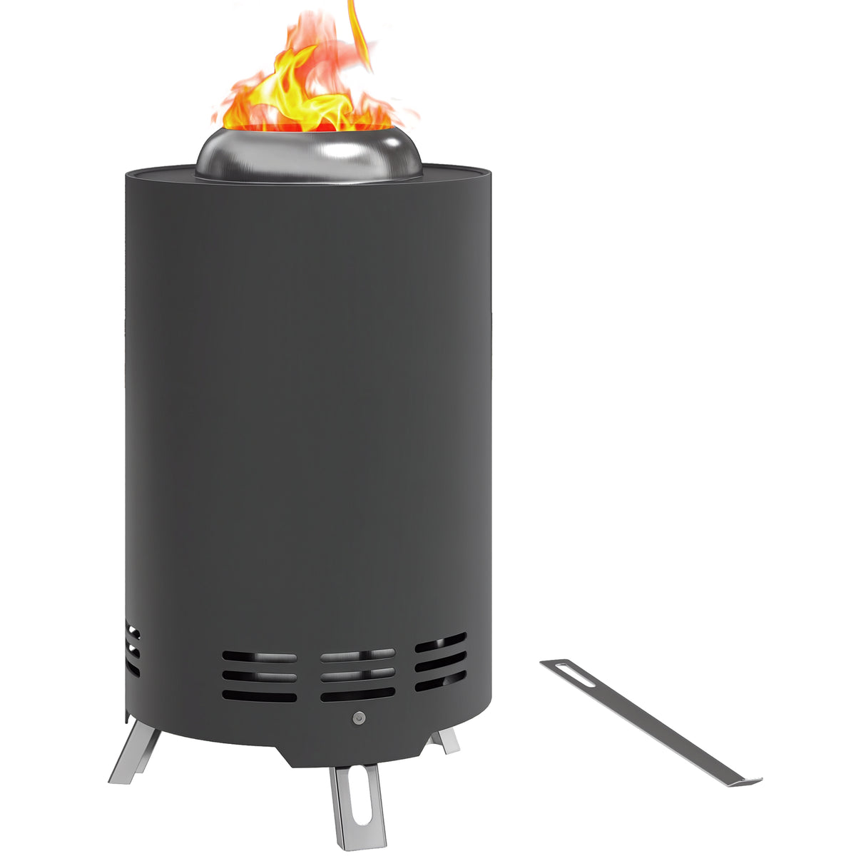 Feuerschale Ø16x25cm aus Edelstahl Feuerstelle mit Schürhaken Rauchfreie Feuerschalen Grau