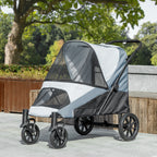 Hundewagen, Faltbarer Hundebuggy für mittelgroße Hunde, Haustierwagen mit 4 Rädern, Sicherheitsleinen, Bremsen, Grau