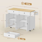 Rollbare K¨¹cheninsel, 2 Schubladen, 2 Schr?nke, verschiebbar, Gew¨¹rzregal, Handtuchhalter, Messerhalter, MDF, Wei?