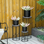 Blumenständer 3er Set aus Metall Pflanzenständer Set in Marmoroptik Blumenhocker Blumentopfhalter Stapelbar Pflanzenhocker für Blumentopf Schwarz+Grau