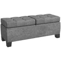 Sitzbank mit Stauraum, Polsterbank mit Leinenoptik, Gepolsterte Aufbewahrungsbox bis 180kg belastbar, f¨¹r Flur, Schlafzimmer, Wohnzimmer, 116x41x47 cm, Grau