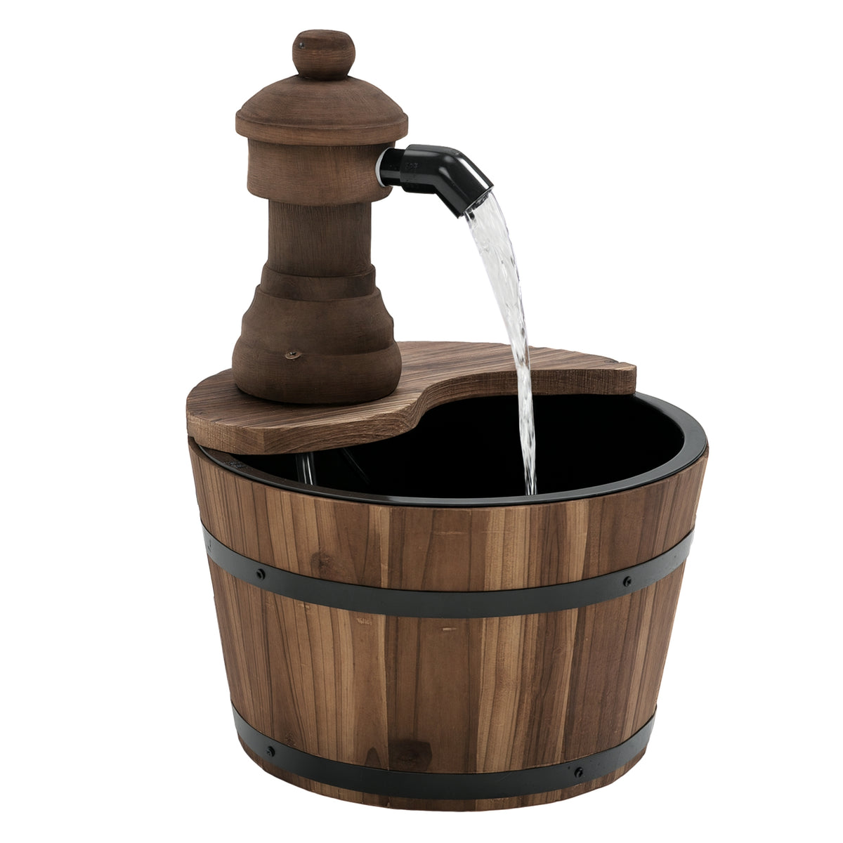 Gartenbrunnen Springbrunnen Zierbrunnen Fassbrunnen Wasserfall Holzeimer Tannenholz + Metall Naturholz Ø27 x 37 cm
