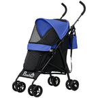 Foldable Dog Stroller, Lightweight Dog Pram w/ Shoulder Strap, Storage Bag, Cup Holder, Dark Blue