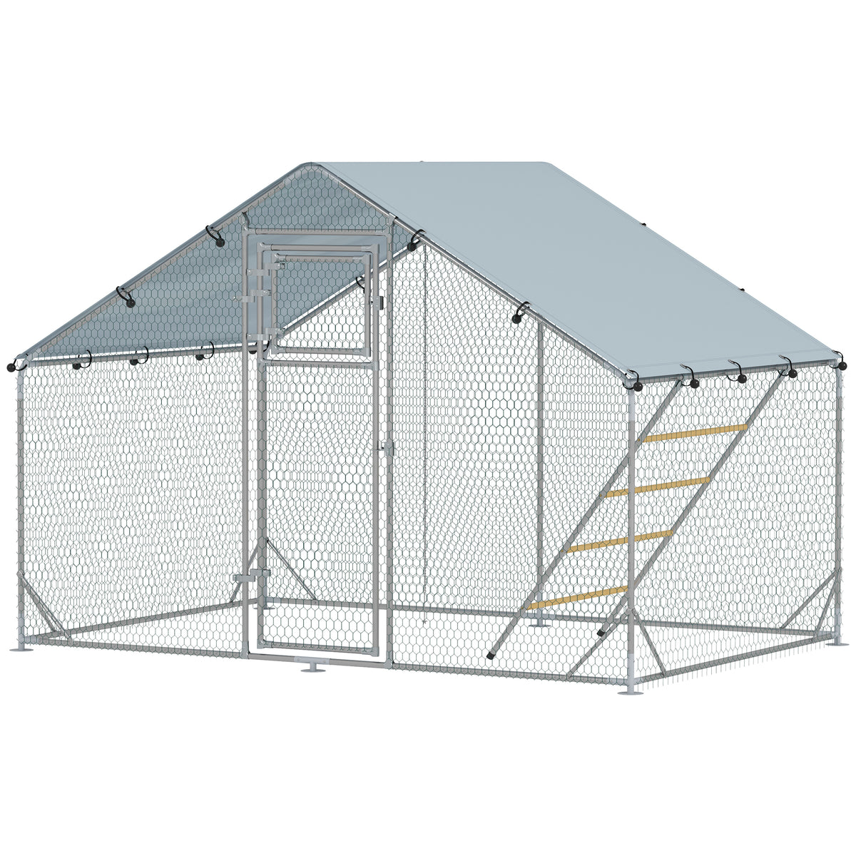 Walk-in Chicken Run w/ Cover, Feeding Door, Hanging Feeder, Perch, for 6-8 Poultry