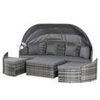 Rattan Sonneninsel 4-teilige Liegeinsel mit Sonnendach Sitzgruppe 4 Kissen Metall Grau 230 x 145 x 80 cm