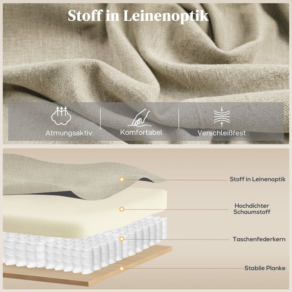 Massagesessel mit Aufstehhilfe, Relaxsessel, Vibrationsköpfe, mit Neigefunktion, Leinenoptik, Beige