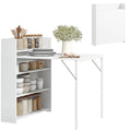 Kitchen Table, Folding Dining Table, with 4-Tier Shelves, Modern Drop-Leaf Table, White