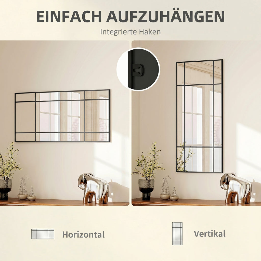 Decorative Grid Wall Mirror, with Back Hooks - Black