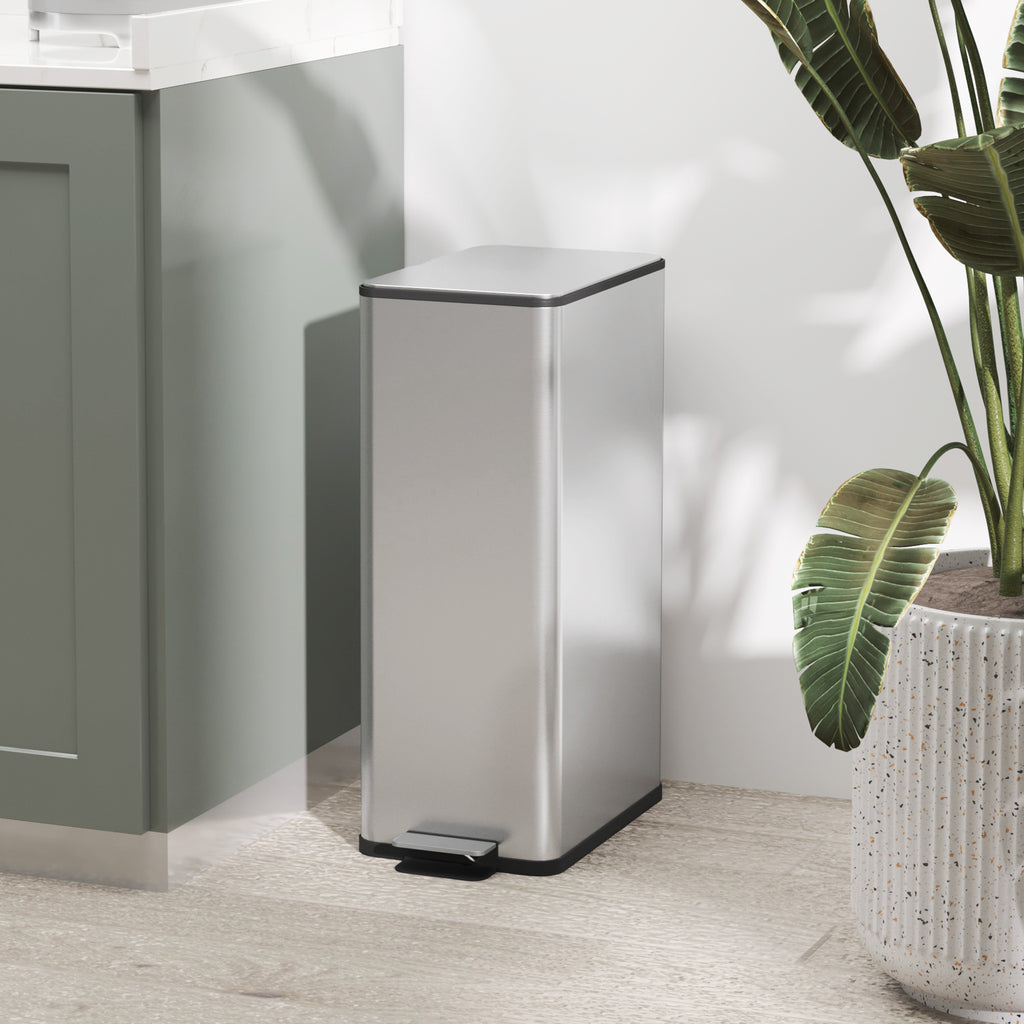 M¨¹lleimer 20L, Soft-Close-Deckel, Deodorant-Fach, Fingerabdrucksicher, Edelstahl, Silber