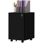3-Drawer Vertical Filing Cabinet with Pencil Tray, Lock and 5 Wheels, Steel Mobile File Cabinet, for A4, Legal and Letter Size, Pre-Assembled Body, Black