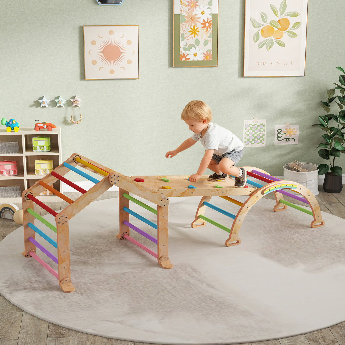 9-in-1 Indoor-Kletterger¨¹st, Rampe, Rutsche, Leiter, Schreibtafel, f¨¹r Kleinkinder, Holz