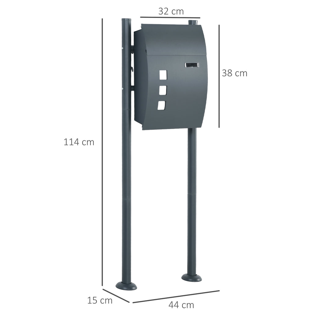 Briefkasten Postkasten, Verriegelung, Standbriefkasten, 2 Schl¨¹ssel, Stahl, 44 cm x 15 cm x 114 cm, Grau