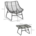 Rattan Relaxsessel mit Fußhocker, Gartensessel mit dicke Kissen Outdoor Rattanstuhl Gartenstuhl für Garten, Balkon, Terrasse Grau