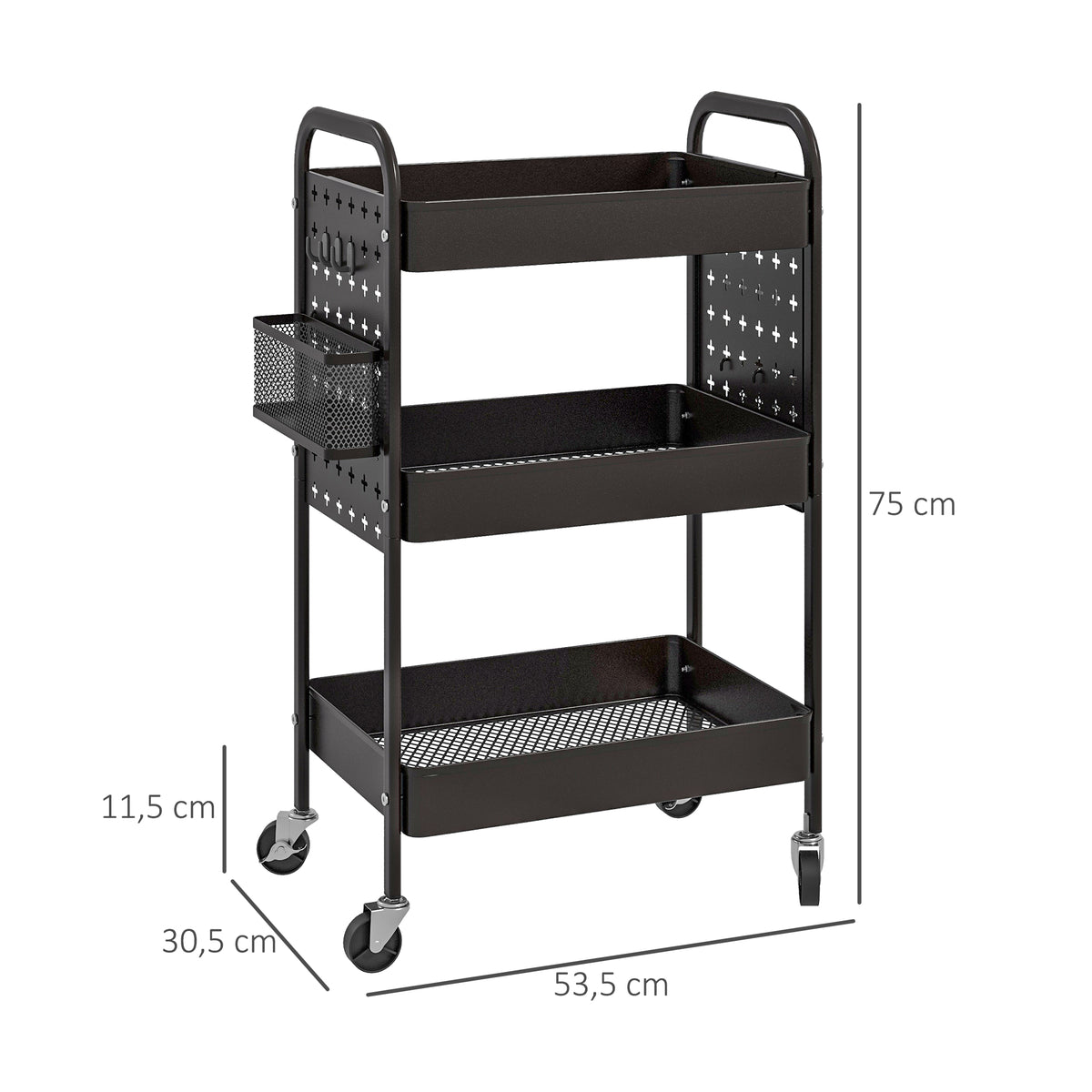 Mehrzweckwagen Rollwagen K¨¹chenwagen, 3 Regale, 4 Rollen, 53,5 cm x 30,5 cm x 75 cm, Schwarz