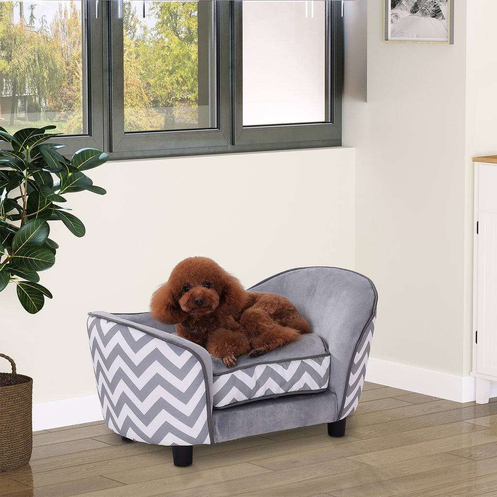  Haustiersofa Hundecouch Hundesofa Hundebett Hundematte Katze Kissen gepolstert Holz Schaumstoff Grau 68,5 x 40,5 x 40,5 cm