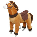 Ride On Horse, Plush Walking Horse Toy with Wheels and Saddle for Ages 3-5 Years Old, Brown