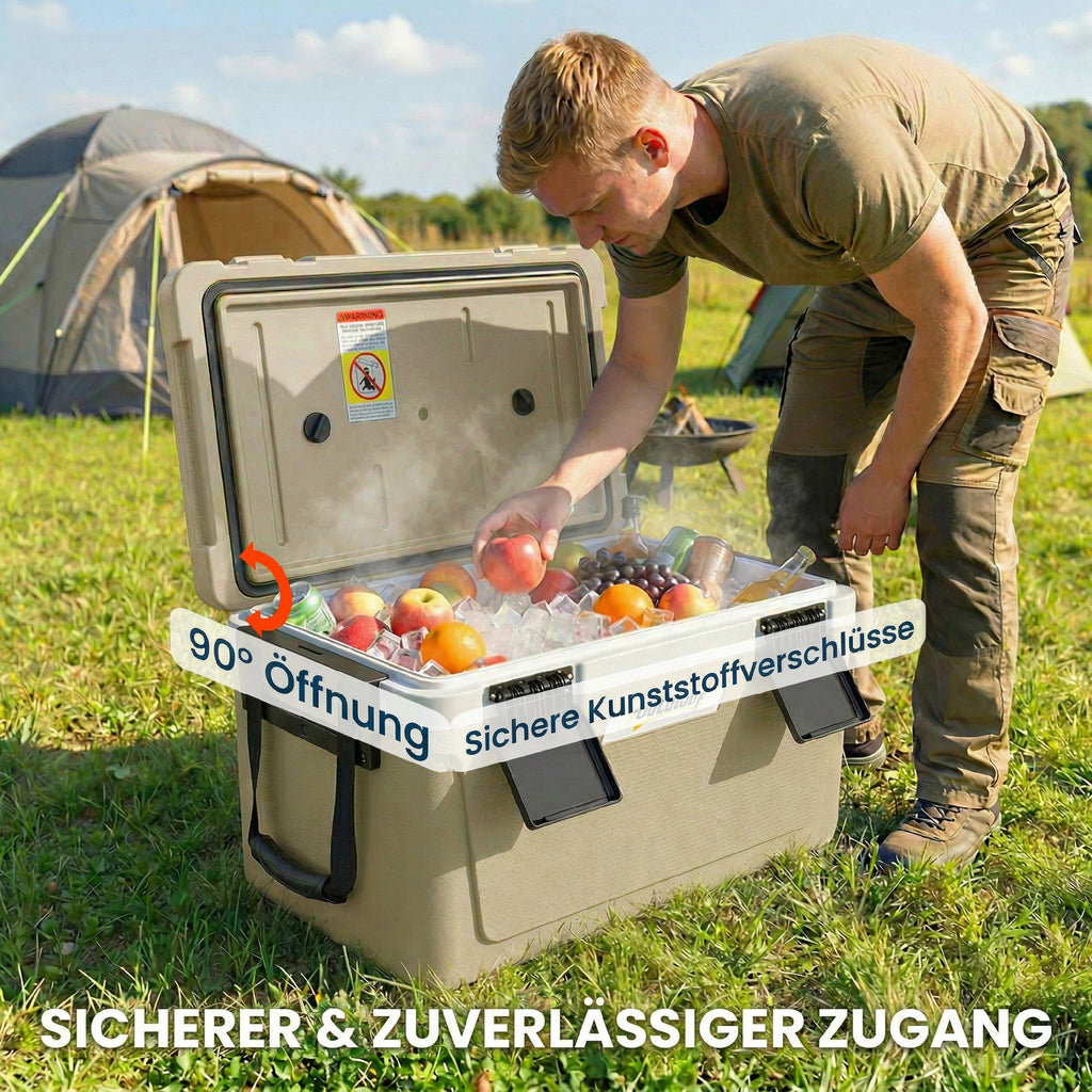 42.6L Insulated Cool Box, Lightweight Portable Ice Cooler with Handle, Lid and Drain Valve, Khaki