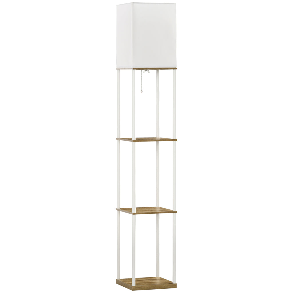 Standleuchte, Deckenfluter, mit Regalen, Metallrahmen, Stoffschirm, 26x26x159cm, Weiß/Braun
