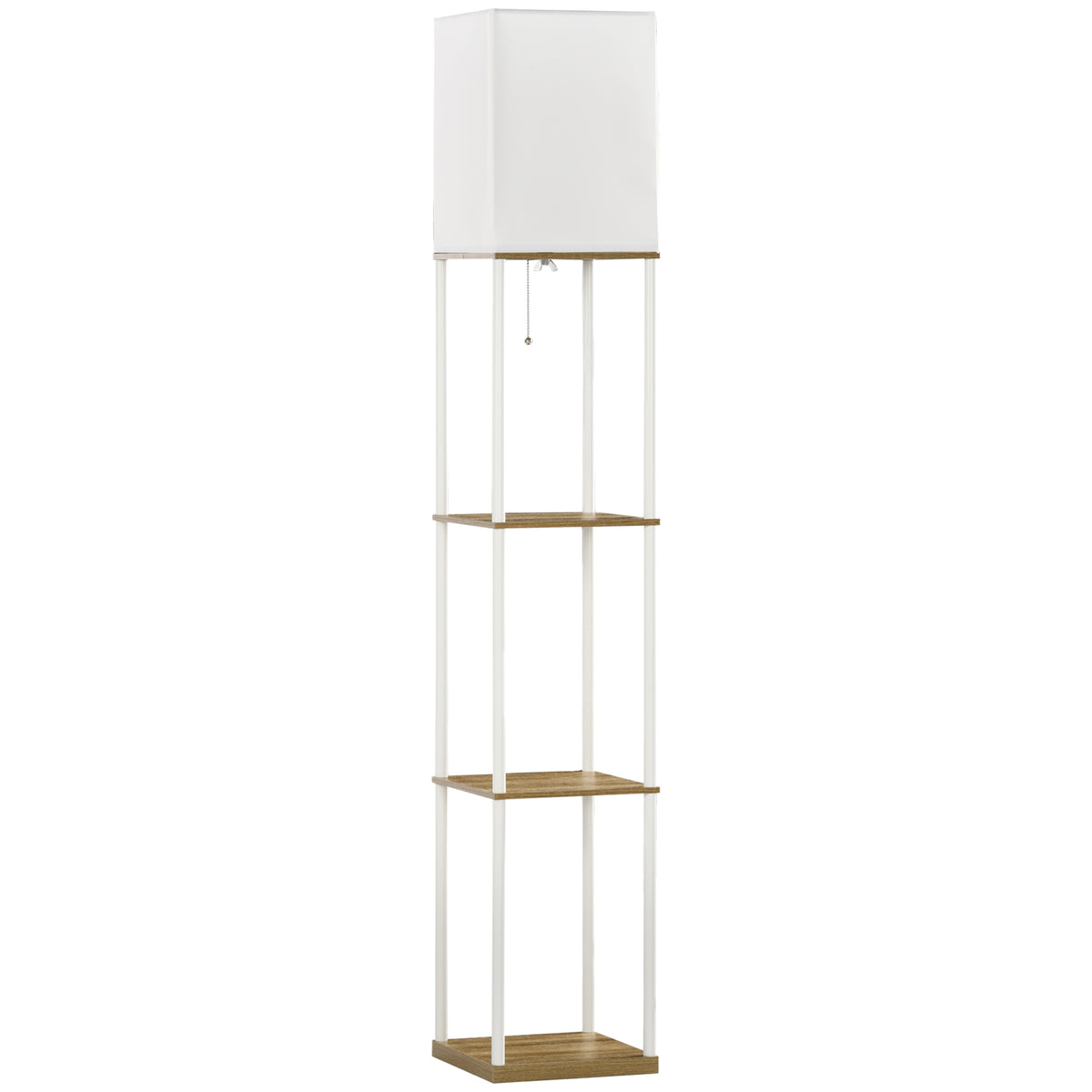 Standleuchte, Deckenfluter, mit Regalen, Metallrahmen, Stoffschirm, 26x26x159cm, Weiß/Braun