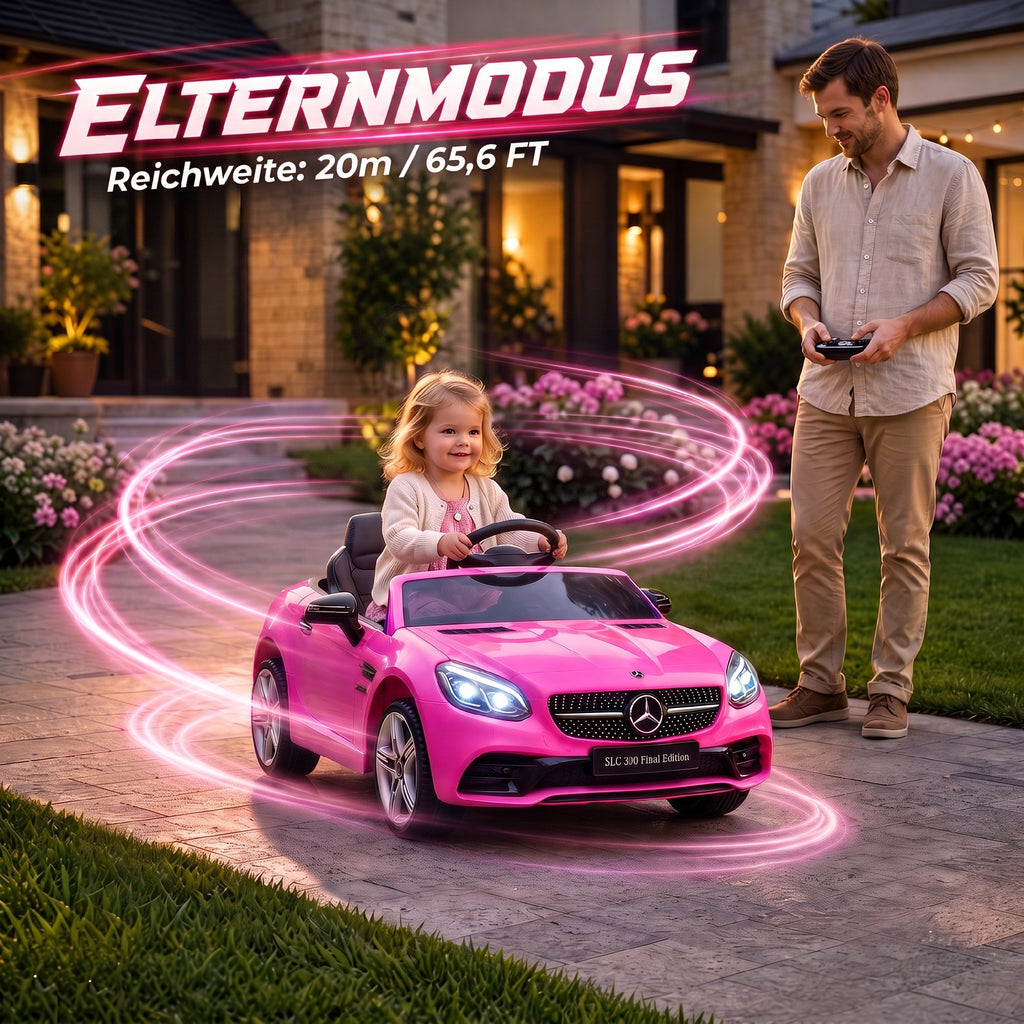 Kinder-Elektroauto, mit LED-Scheinwerfern, Sicherheitsgurt, Hupe, Musik, 3 bis 5 km/h, Rosa, 107 x 62,5 x 44cm