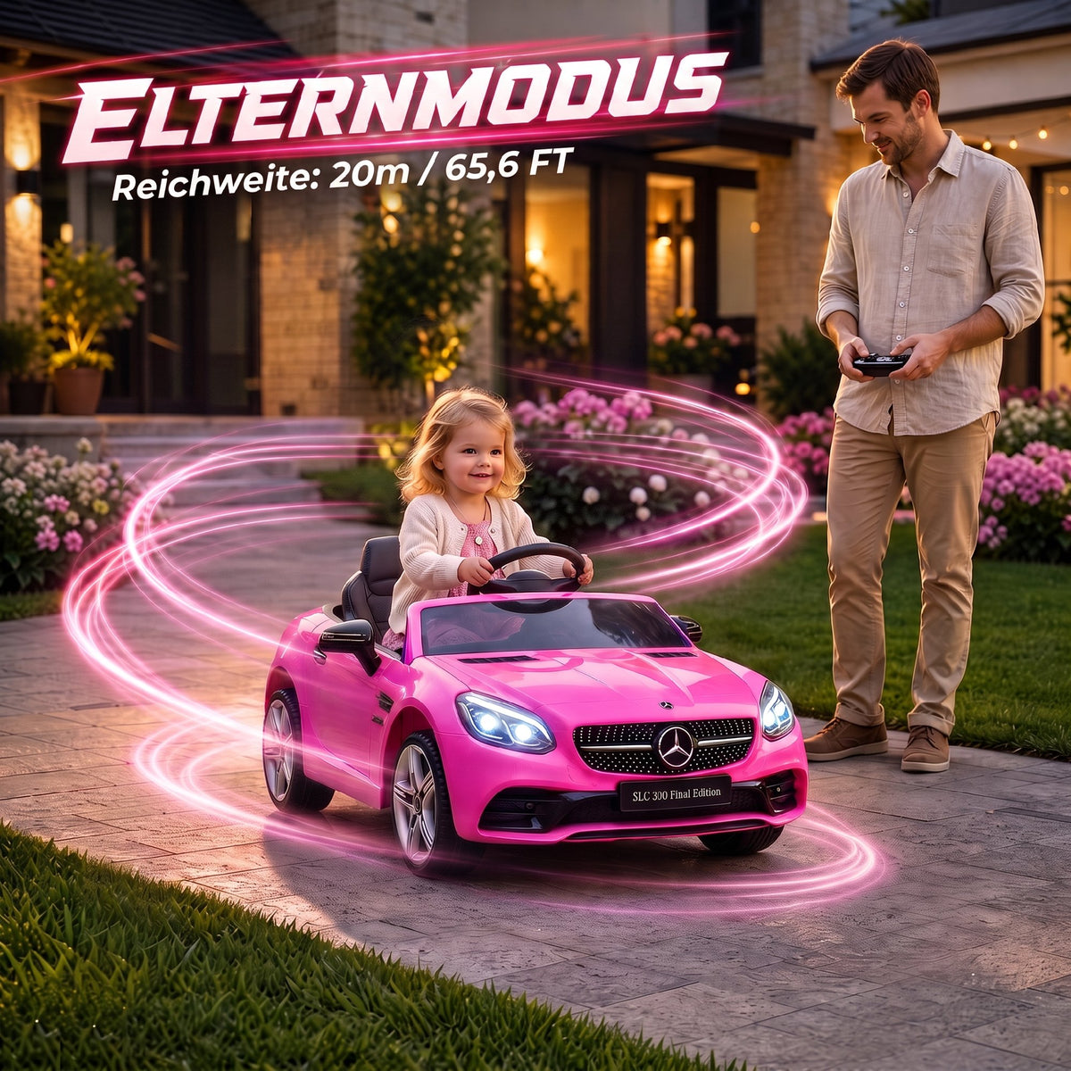 Kinder-Elektroauto, mit LED-Scheinwerfern, Sicherheitsgurt, Hupe, Musik, 3 bis 5 km/h, Rosa, 107 x 62,5 x 44cm