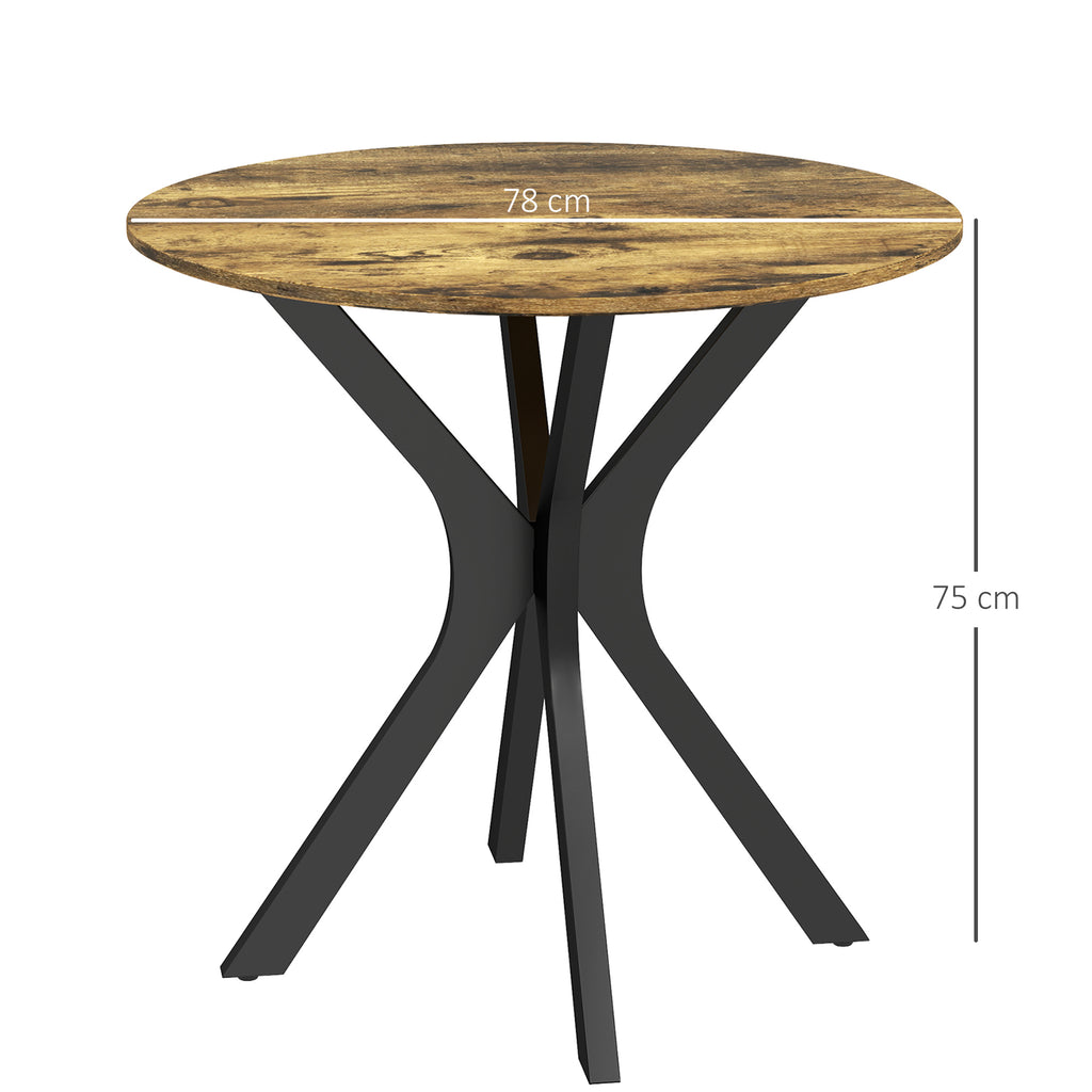 Küchentisch für 2 Personen, rund, pulverbeschichteter Stahlrahmen, Ø78 cm, rustikales Braun