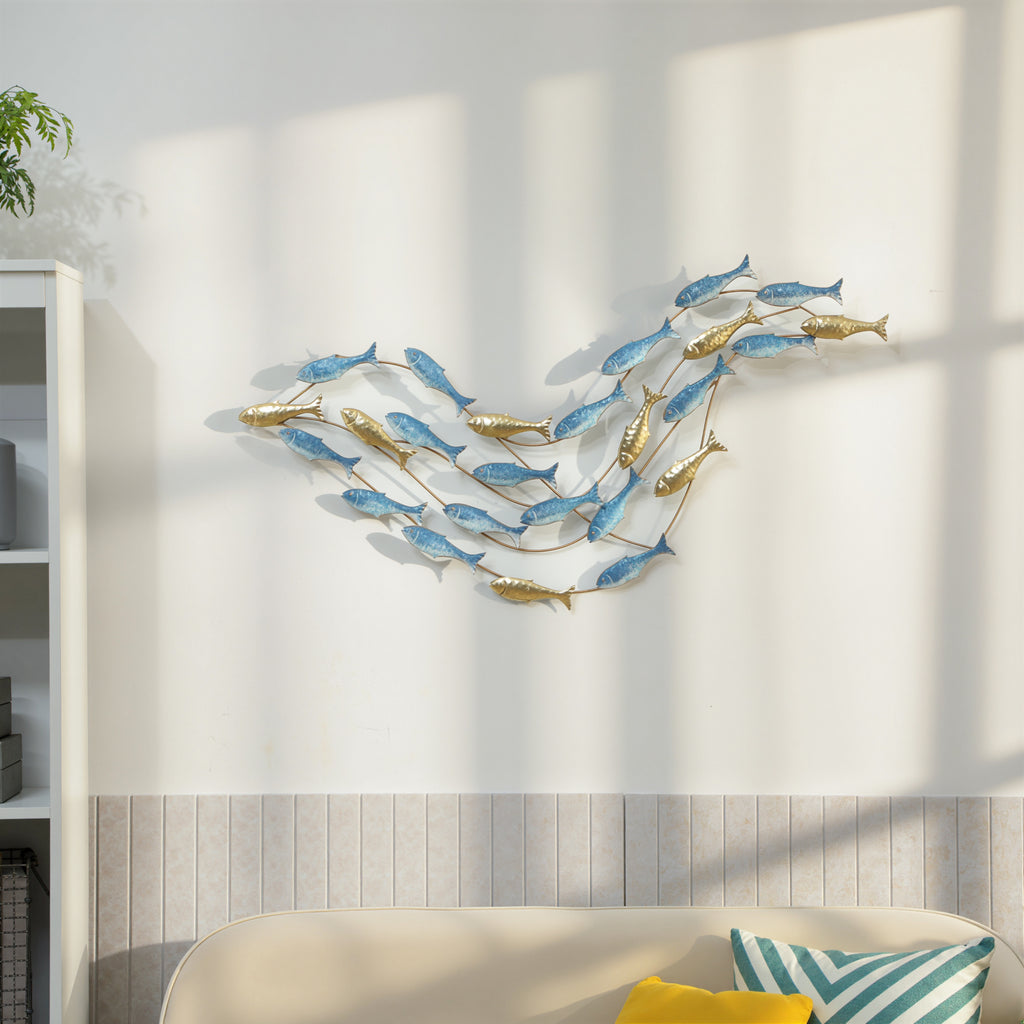 Wandkunst aus Metall, Fischdesign, rostbest?ndig, moderner Stil, elegant, Hellblau
