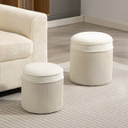 2er Set Sitzhocker mit Stauraum Hocker mit Deckel, Runder Fu?hocker mit Samtoptik 36 x 36 x 41,5 cm Cremewei?