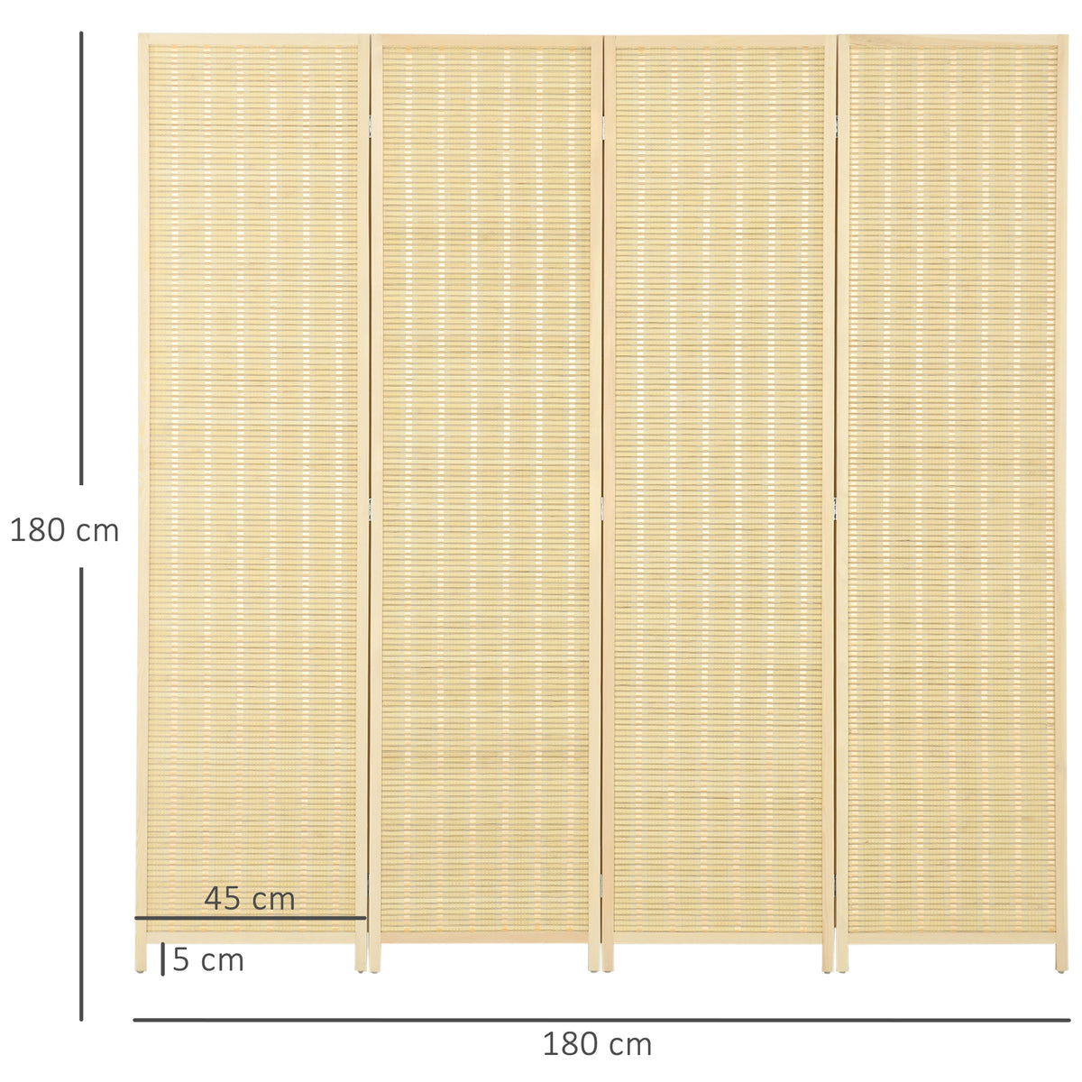 4-teiliger Raumteiler, 180 x 180 cm, Faltbarer Sichtschutz aus Bambus und Baumwolle f¨¹r Wohnzimmer, Schlafzimmer, Natur