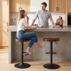Bar Stools Set of 2 Adjustable Swivel Counter Height Chairs with Elm Wood Seat Dark Brown