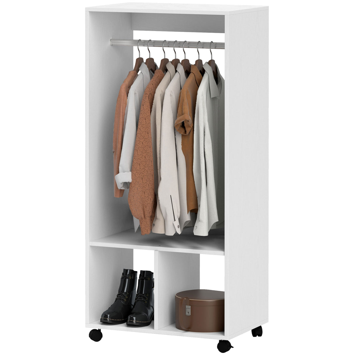 Kleiderschrank Garderobe,60 cm x 40 cm x 127 cm, 1 Kleiderstange, 2 Regale, Wei?