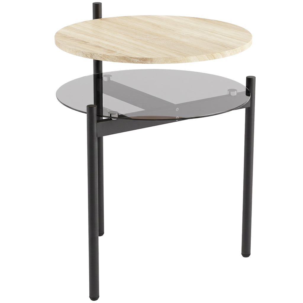 Runder Beistelltisch mit offener Glasablage für kleine Räume, Wohnzimmer, Schlafzimmer, 41,8 x 39,8 x 53,5 cm, Eiche