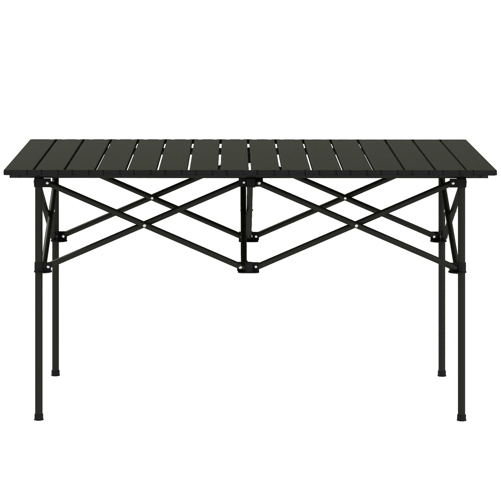 Two-Seater Portable Aluminium Table, with Roll-Up Tabletop and Bag - Black