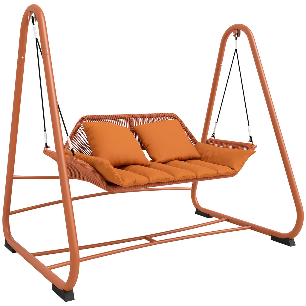 Hollywoodschaukel, Gartenschaukel mit Kissen, Gestell, für Garten, Balkon, 174 x 120 x 162 cm, Metall, Terrakotta