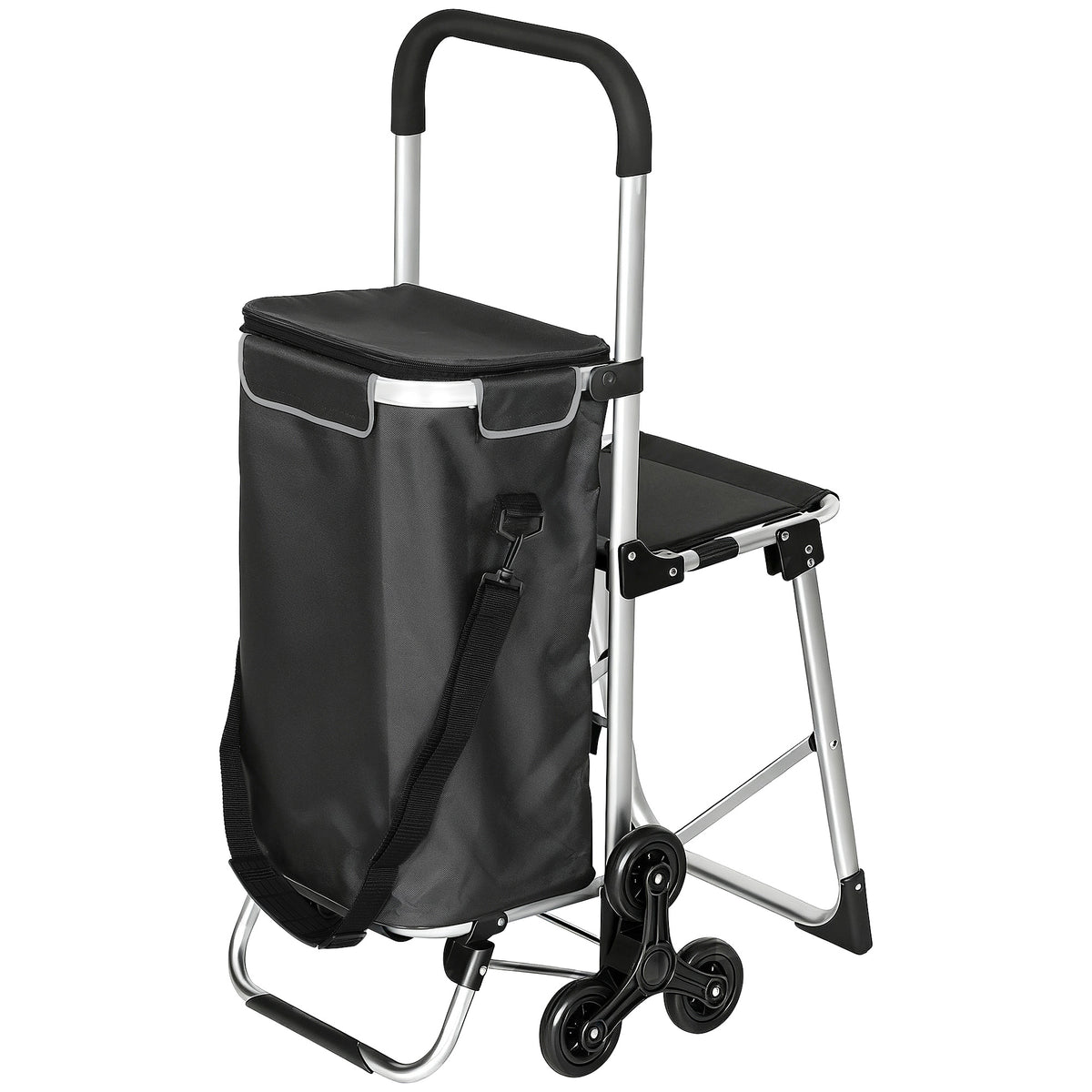 3-in-1 Einkaufstrolley Klappbar mit Sitz 40L Kapazität Duneklgrau