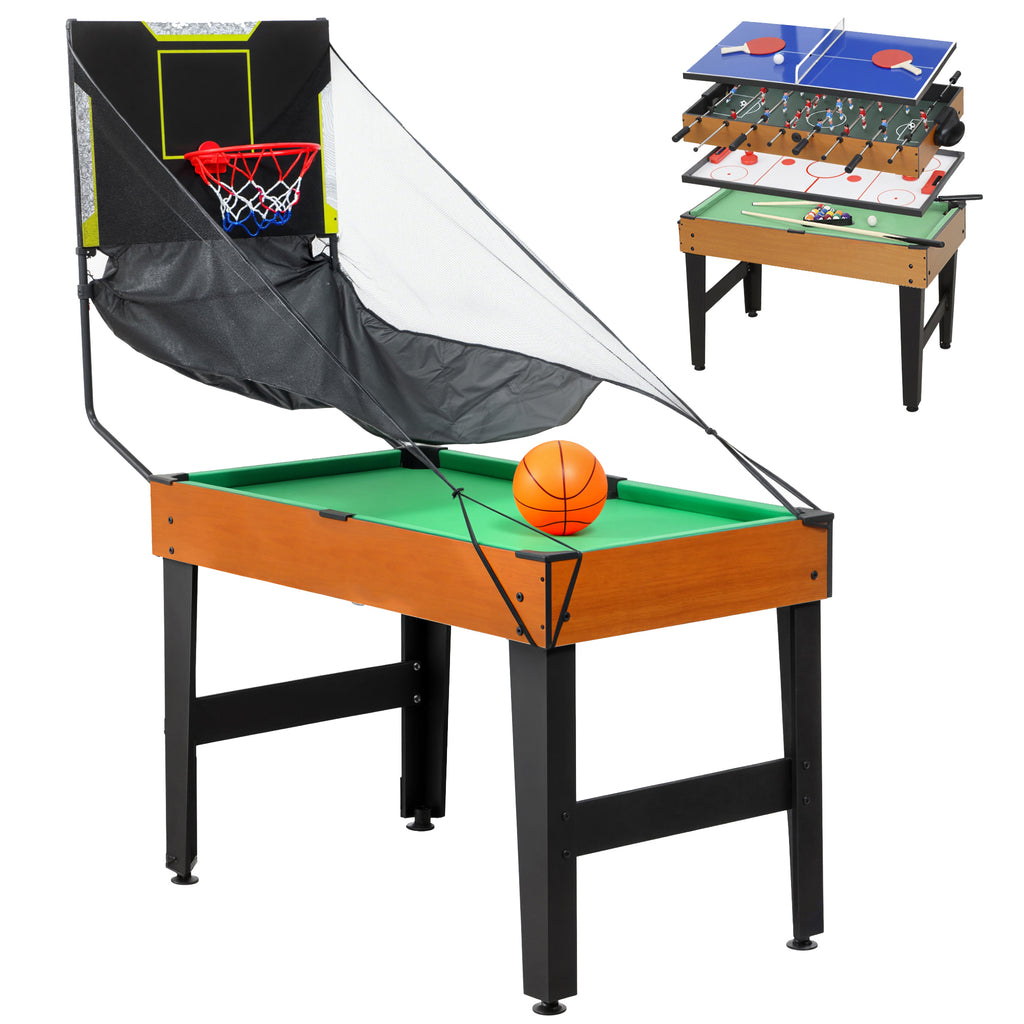 5-in-1 Multispiel-Tisch, 53 Zubehör-Teile, Tischfußball, Tischhockey , Tischtennis, Billard, Basketball, Walnuss