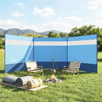 Camping Windbreaker with Clear Windows, Carry Bag and Steel Poles, for Beach Caravan Campervan, 440 x 140cm, Blue