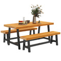 Sitzgruppe 3-teilig Holz Essgruppe für 4 Personen Esstisch mit 2 Bänke Teak