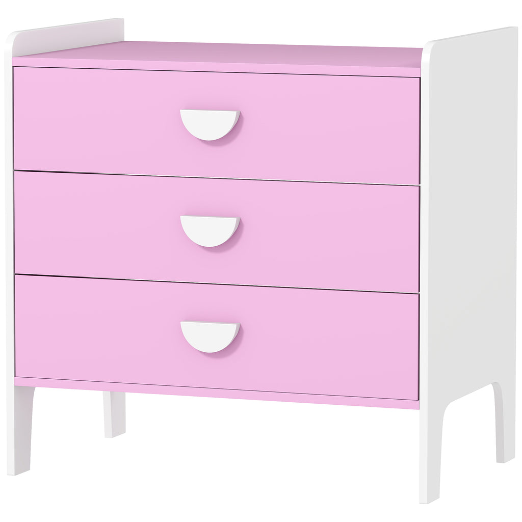 Kinder-Kommode mit 3 Schubladen, MDF, Aufbewahrungsschrank für Kinder, Rosa+Weiß