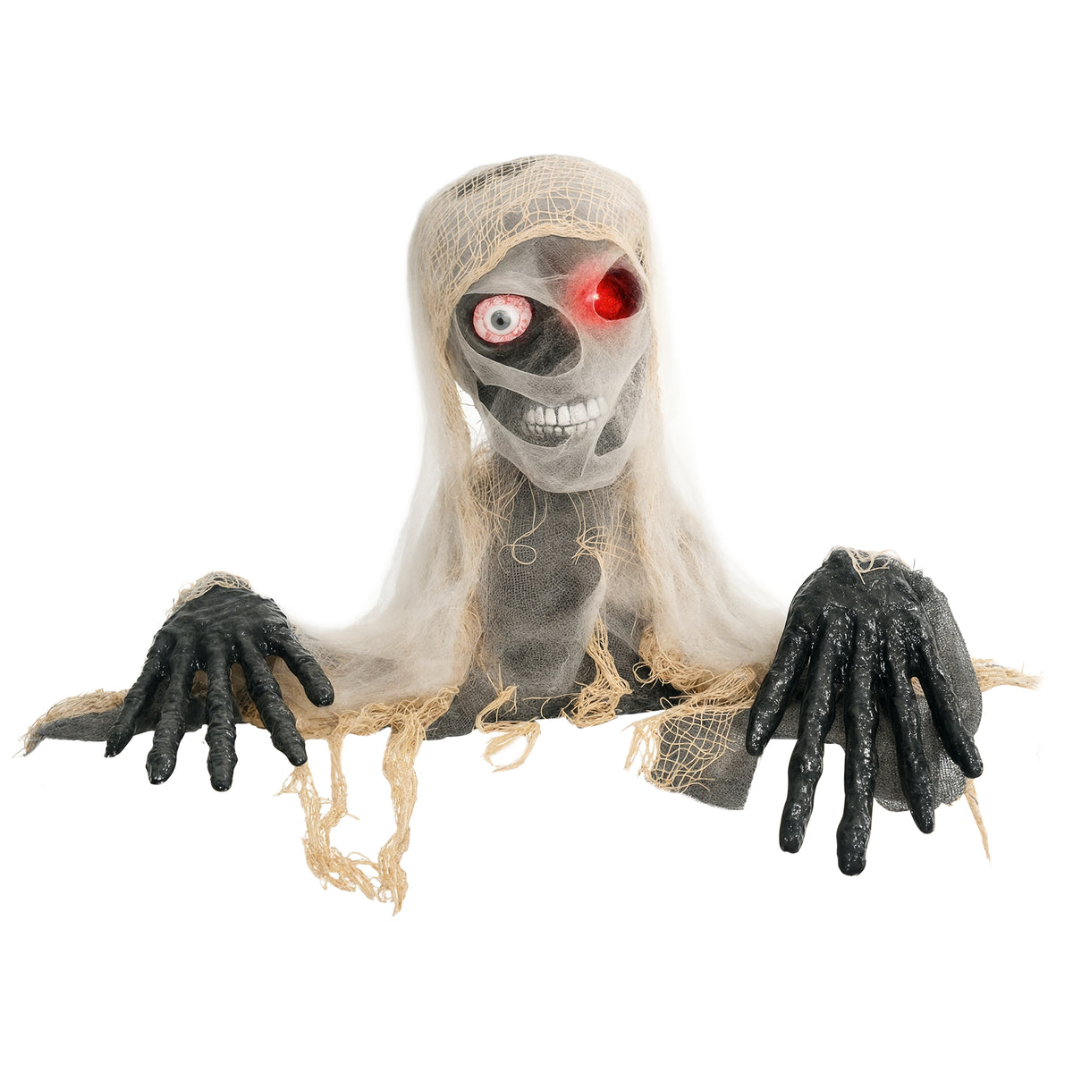 Halloweendekoration, einäugige Mumie, biegsame Arme, leuchtende Augen, gruseliges Heulen, 55x18x35 cm