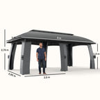 Pavillon, Partyzelt, mit Fliegennetzen, Winddach, bis 15 Personen, dunkelgrau, 3 x 6 x 3 m