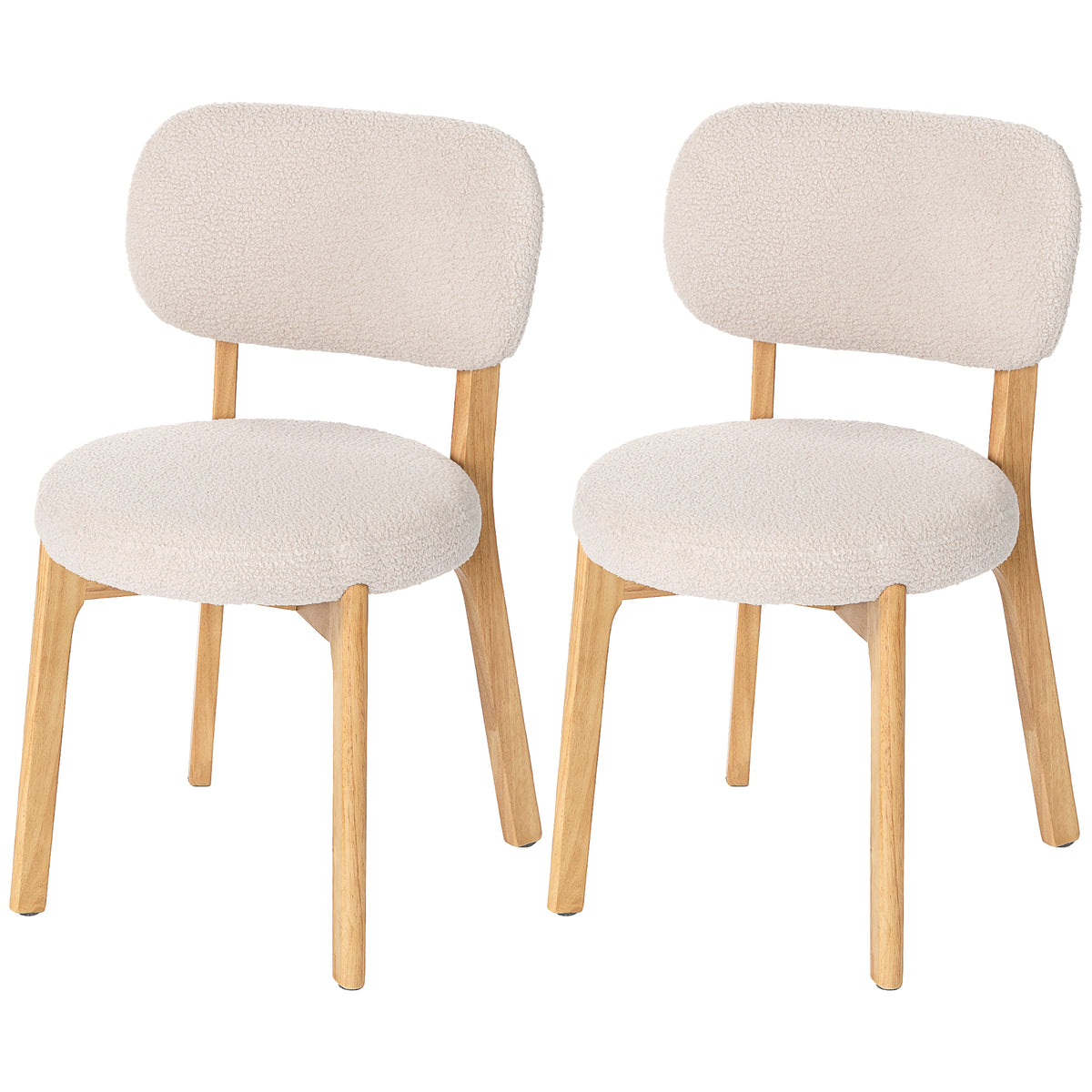 Esszimmerstühle 2er-Set, Küchenstuhl mit breitem Sitz, geschwungener Rückenlehne, für Wohnzimmer, Esszimmer, Creme